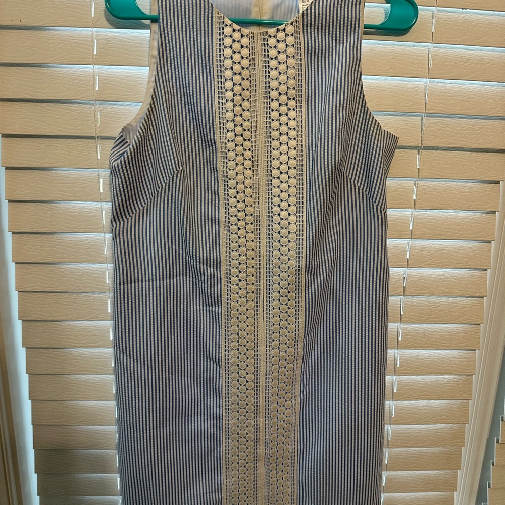 London Times Blue and Cream Striped Midi Dress